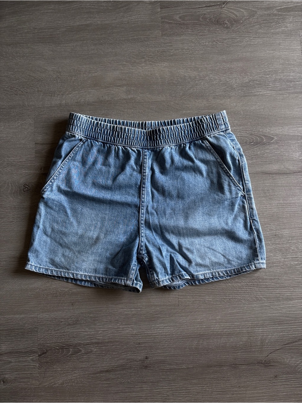 Elastic-Waist Denim Shorts - Blue
